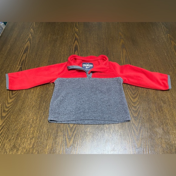 Osh Kosh Red Grey Pullover Fleece Color Block Half Zip Super Soft Size 12M - Picture 1 of 4